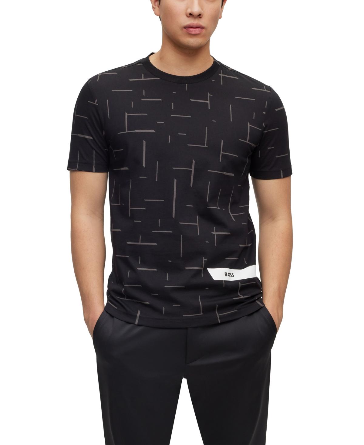 BOSS - Regular-fit pure-cotton T-shirt with monogram jacquard