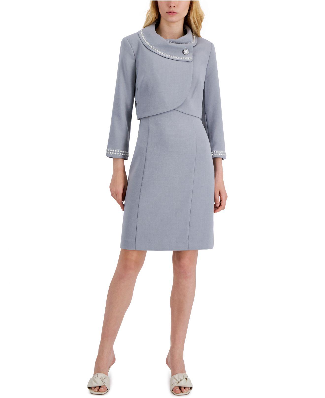 Tahari Synthetic Beaded Dress Suit in Grey (Gray) Lyst