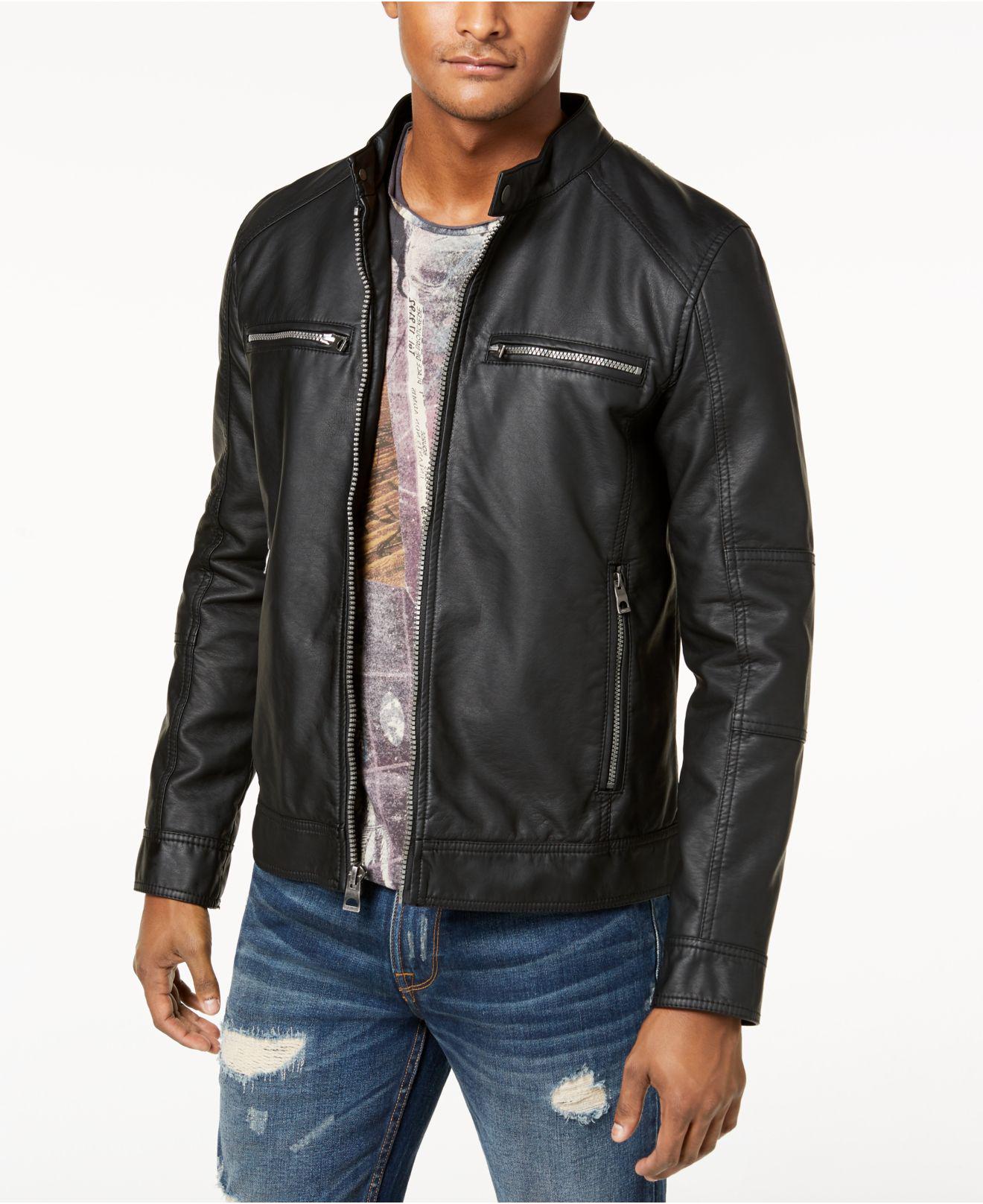 Guess Men's Faux-leather Detachable-hood Motorcycle Jacket in Black for ...