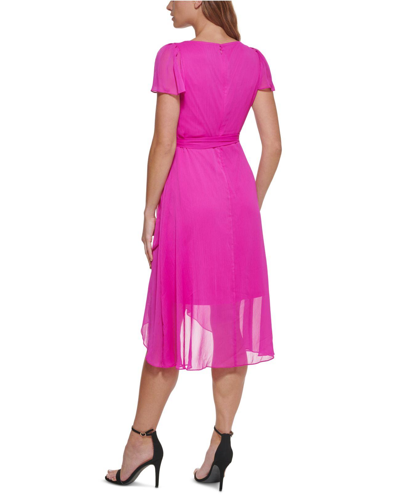 DKNY Synthetic Short-sleeve Faux-wrap Dress in Raspberry (Pink) - Save 37%  | Lyst