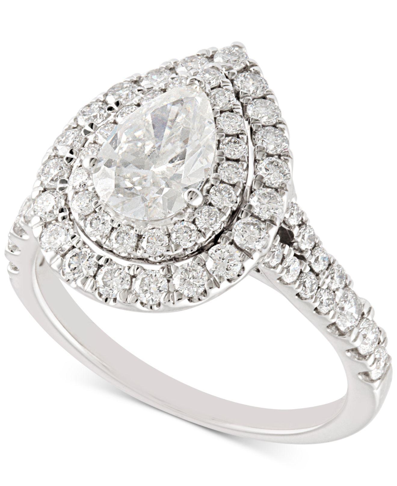 Lyst - Macy's Diamond Pear Double Halo Engagement Ring (2 Ct. T.w.) In 14k White Gold