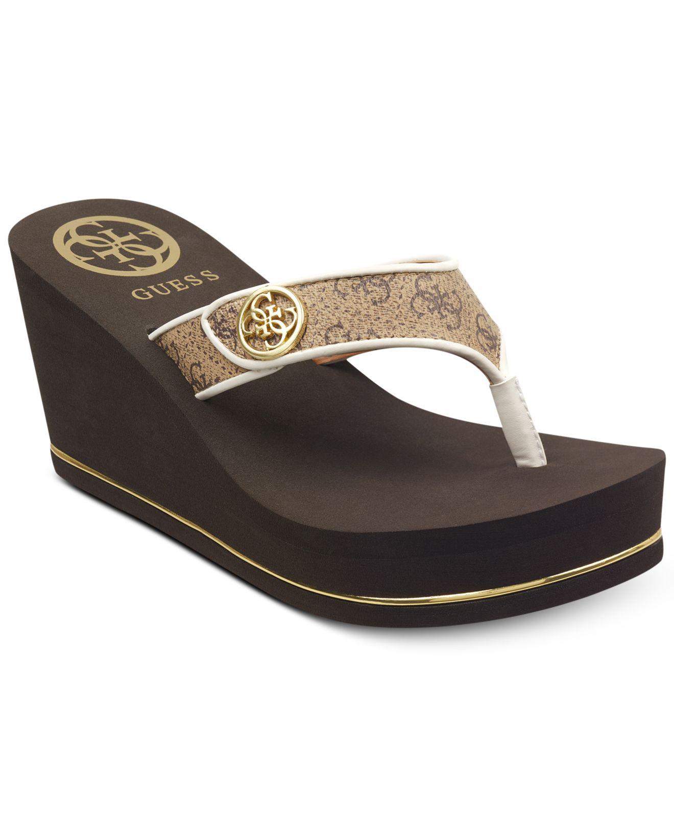 Guess Sarraly Logo Wedge Sandals in Brown