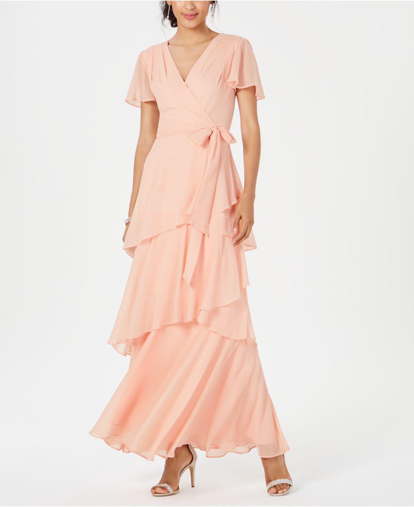 Tahari Tiered Chiffon Maxi Gown in 