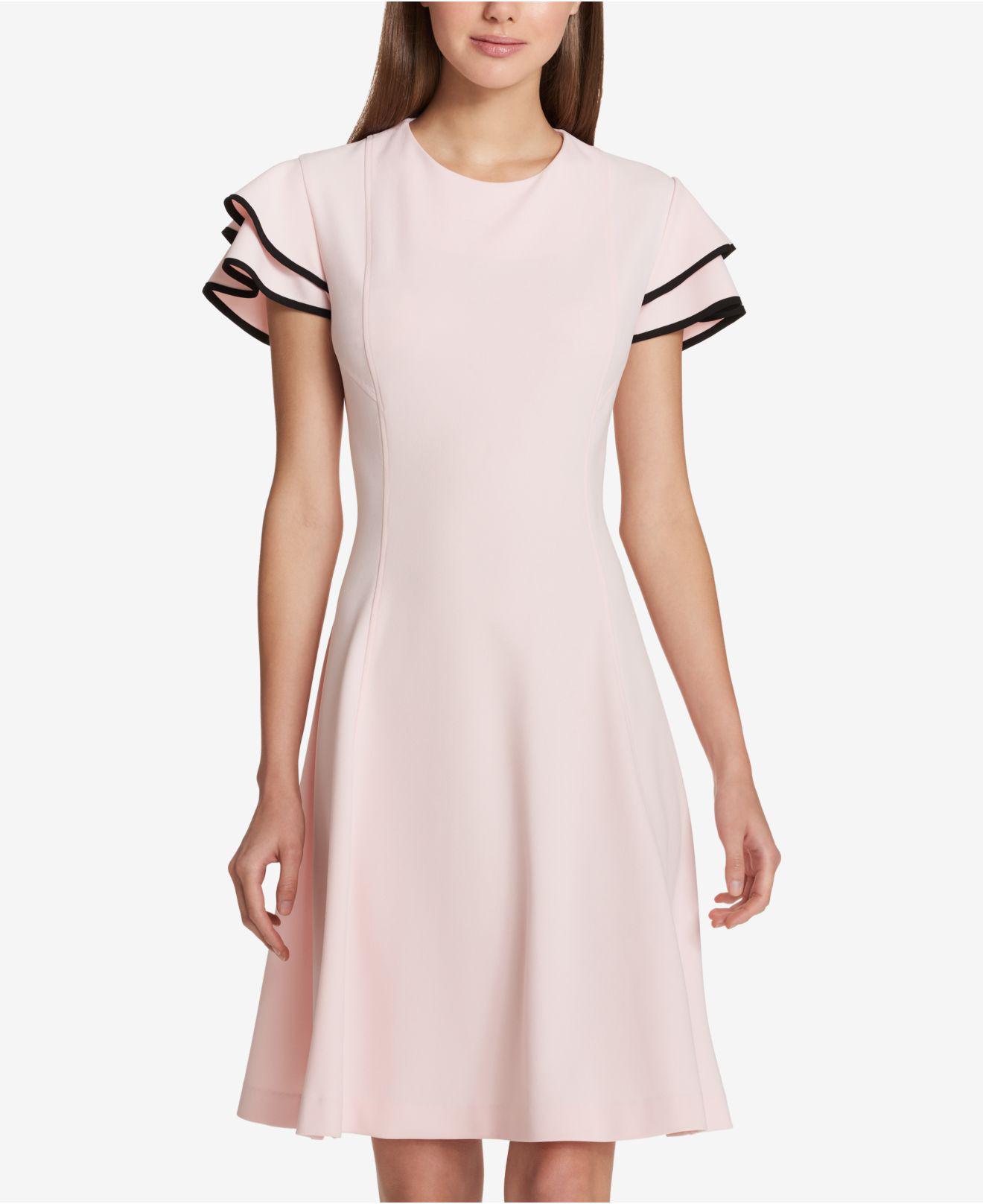Tommy Hilfiger Flutter-sleeve Fit & Flare Dress in Pink | Lyst
