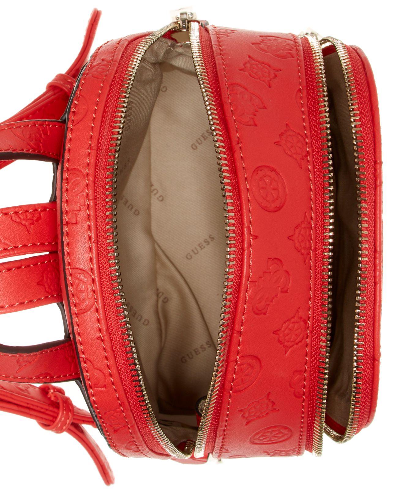 guess red leather backpack