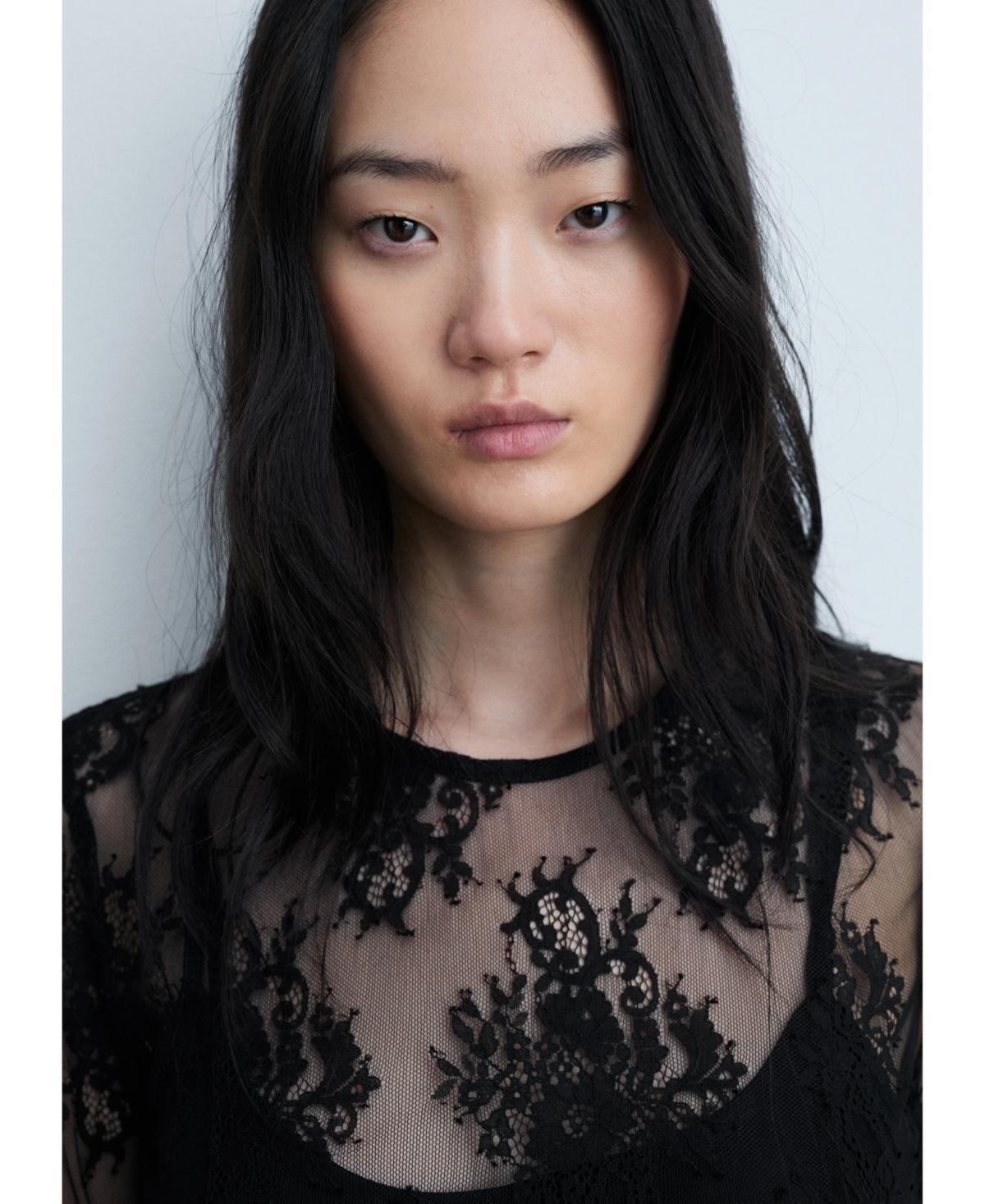 Mango Semi-transparent Lace Long Dress in Black | Lyst Mango Semi-transparent Lace Long Dress in Black | Lyst