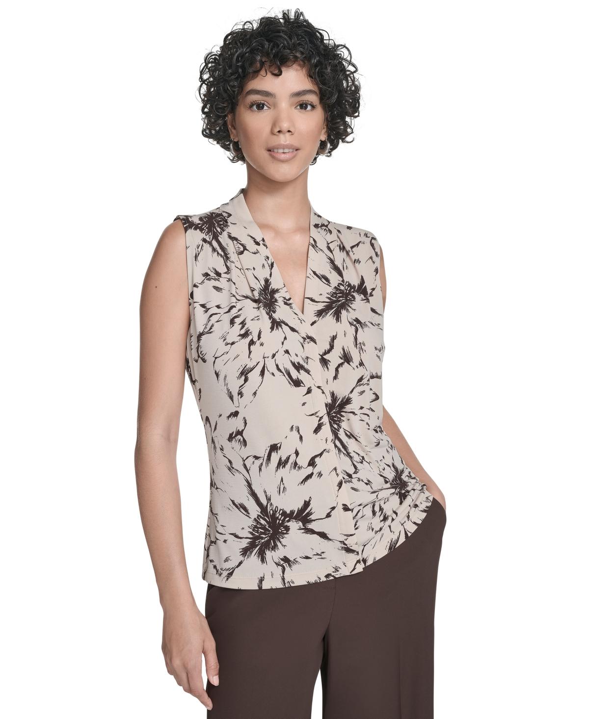 売れ筋商品|||カルバンクライン カットソー トップス レディース Women's Printed Keyhole-Neck Sleeveless Blouse Light Sky Multi Anne Klein Missy Sleeveless TULLA Blouse, Pure White/Blue