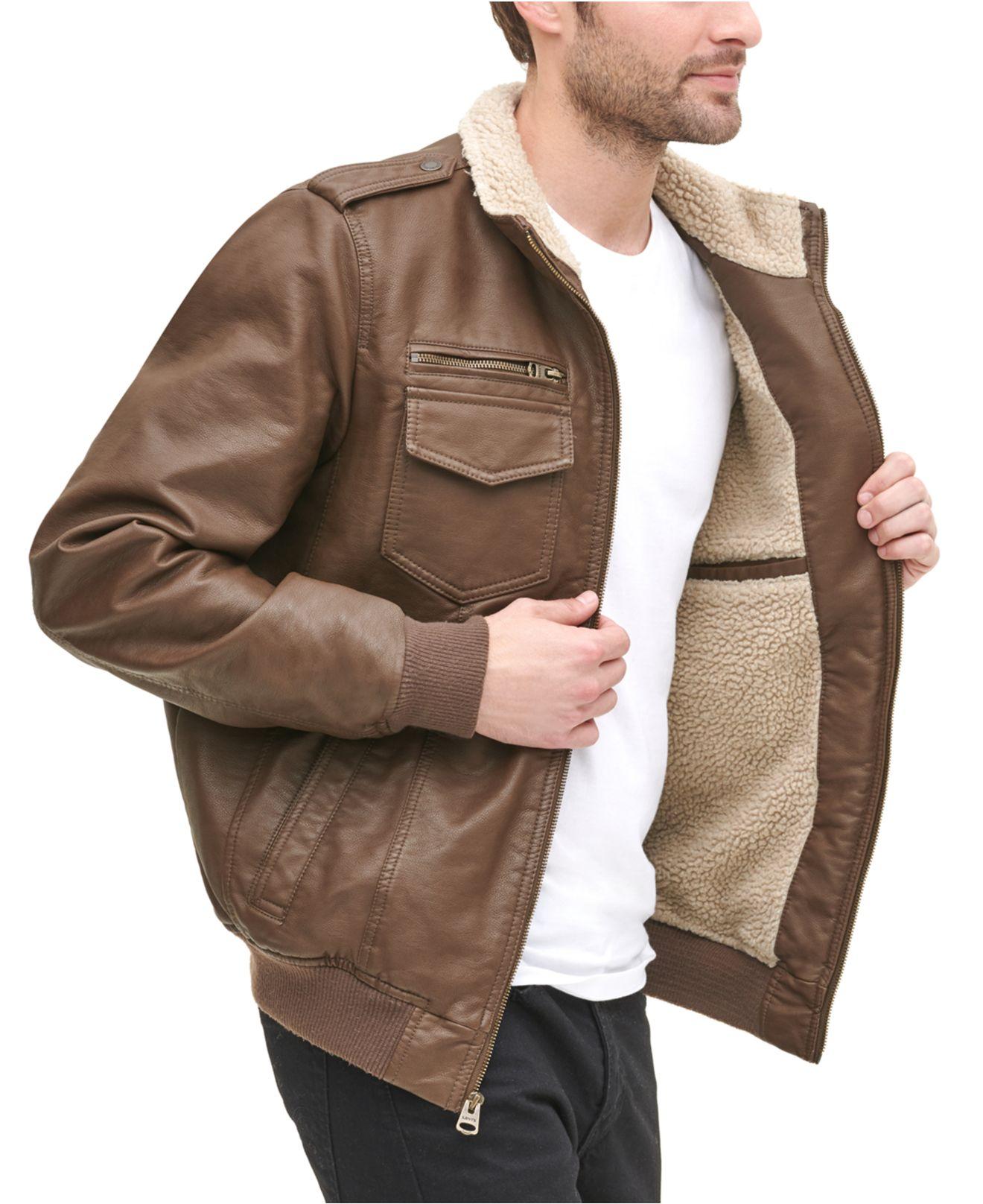 Levi's Sherpa Lined Faux Leather Aviator Bomber in Brown for Men - Lyst