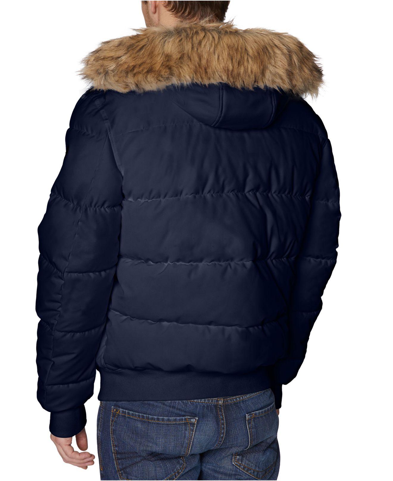 Nautica Hooded Bomber Jacket With Fauxfur Trim in Navy (Blue) for Men Lyst