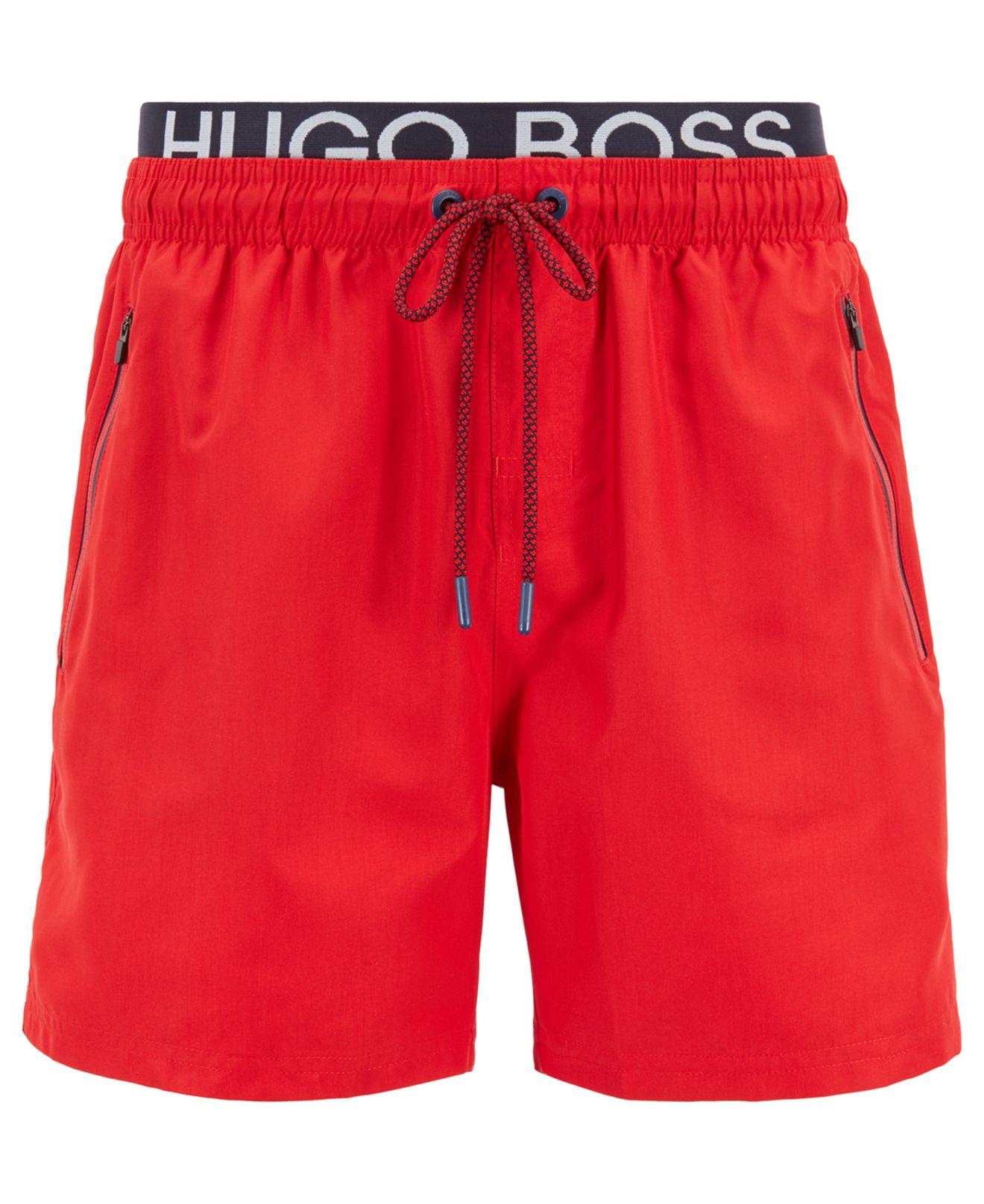 red hugo boss swim shorts