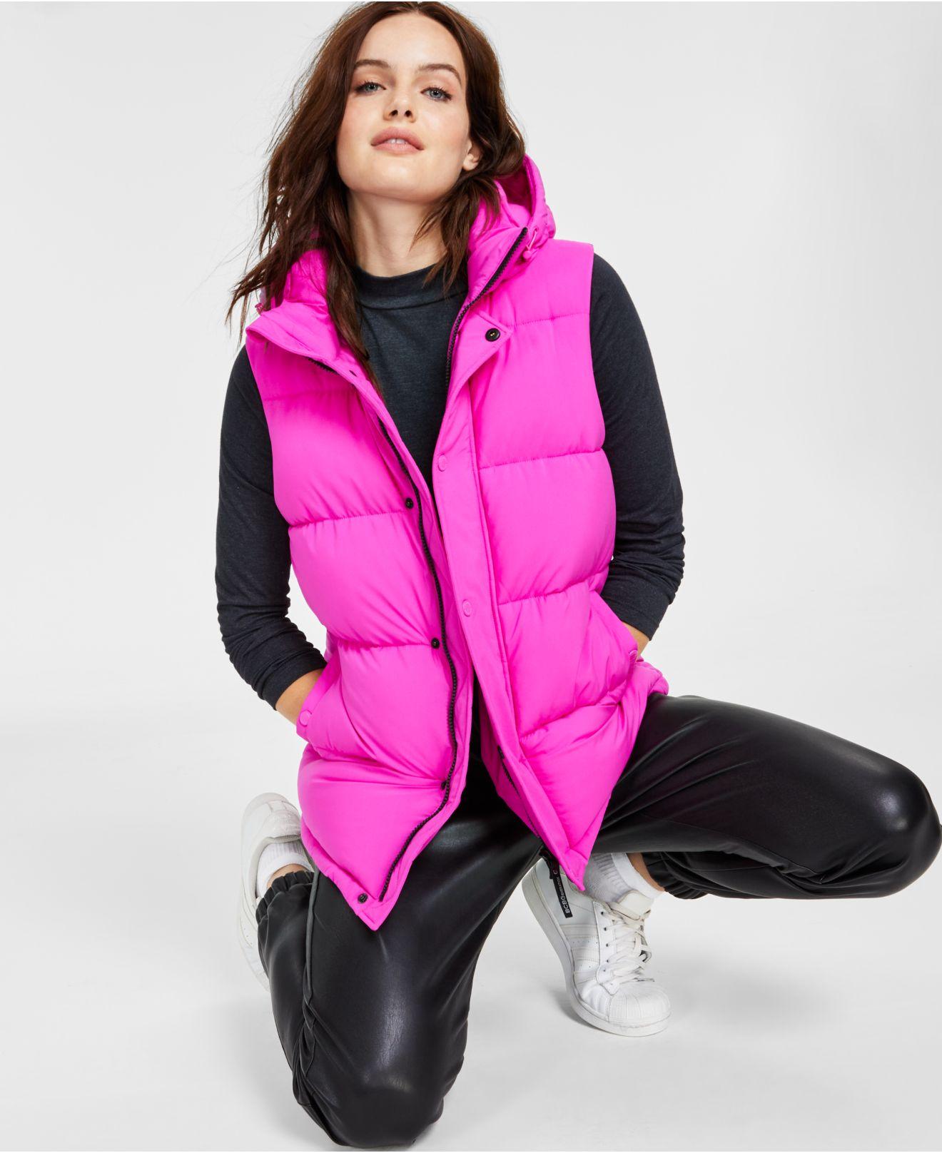 bright pink puffer vest