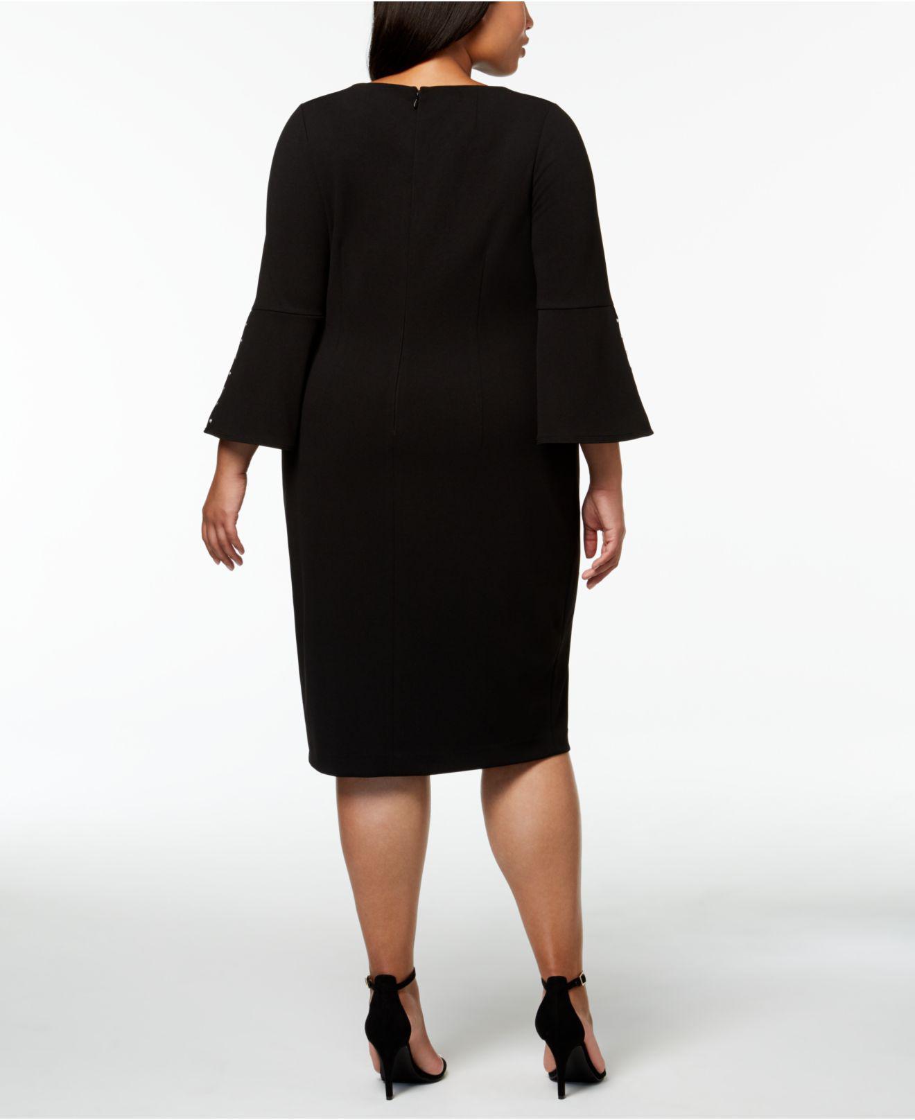 calvin klein bell sleeve dress with pearls