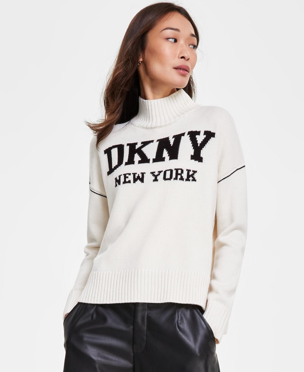 DKNY Intarsia Logo Turtleneck Sweater in White | Lyst DKNY Intarsia Logo Turtleneck Sweater in White | Lyst