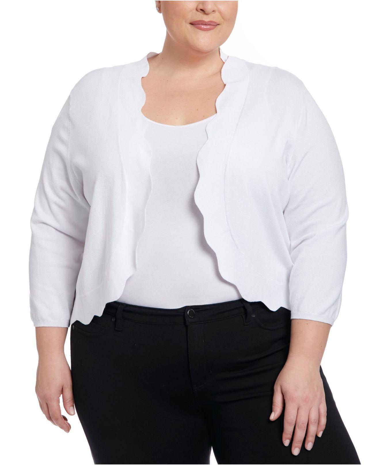 Joseph A Plus Size Scalloped Edge Open Front Cardigan Sweater in White |  Lyst