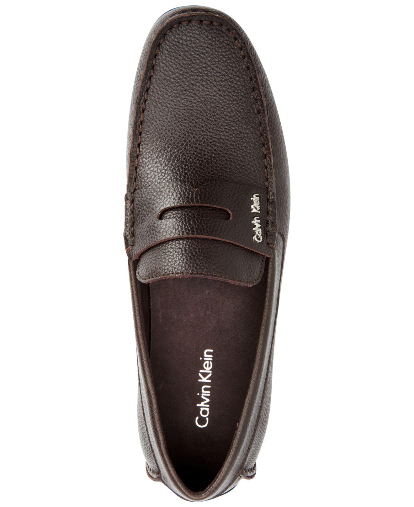 CALVIN KLEIN 205W39NYC Men's Ivan Tumbled Leather Penny Driver Loafers in  Brown for Men | Lyst