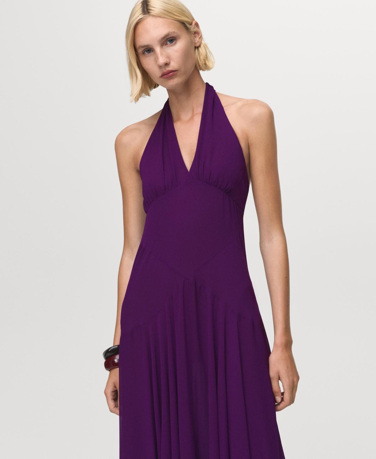 Mango Halter Neck Pleated Dress in Purple | Lyst