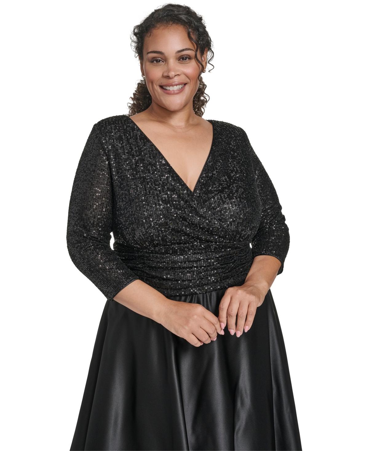 Jessica Howard Plus Size 3/4-sleeve V-neck Dress in Black | Lyst