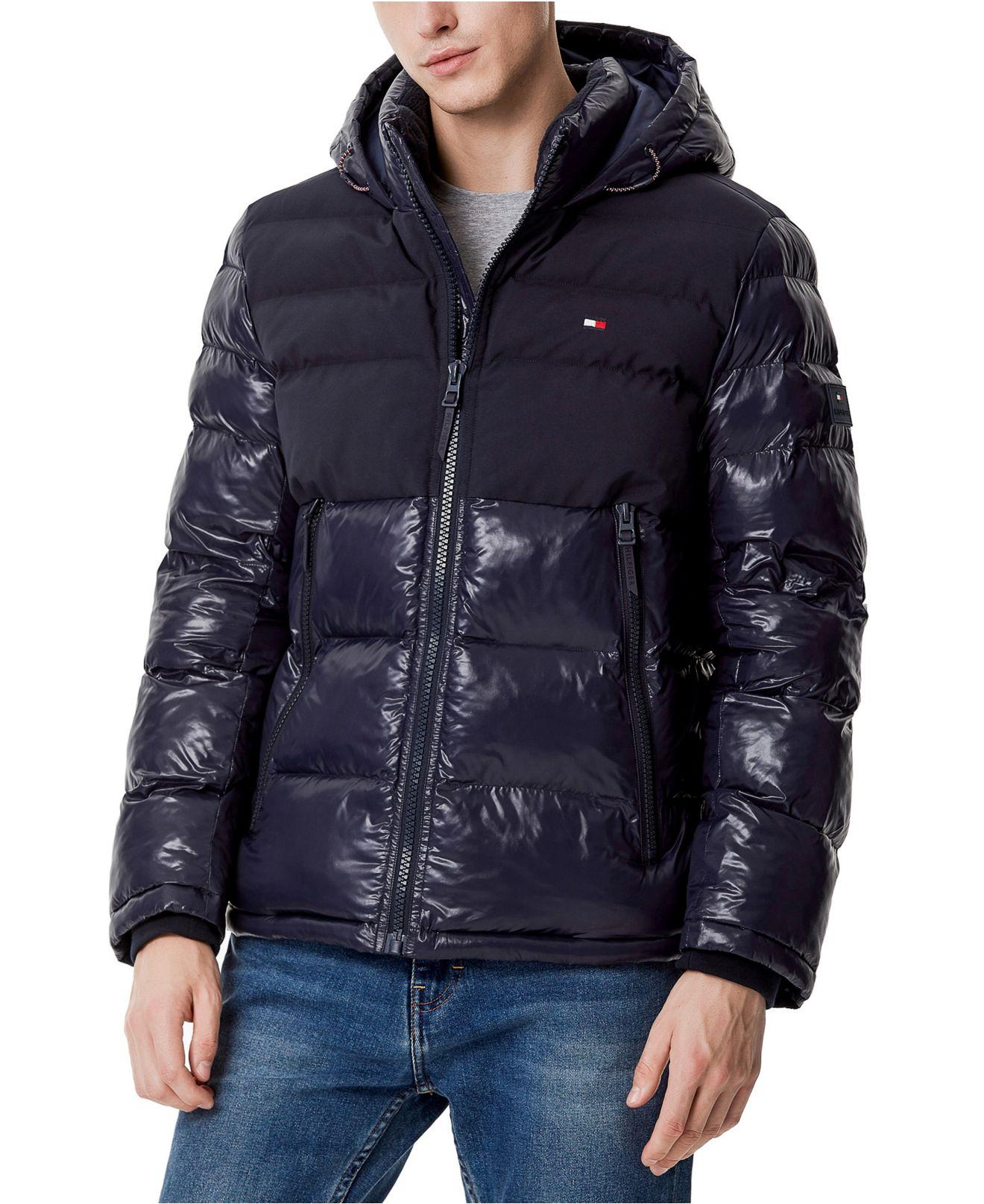 Tommy Hilfiger Rubber Twotone Matte & Shiny Puffer Jacket in Midnight