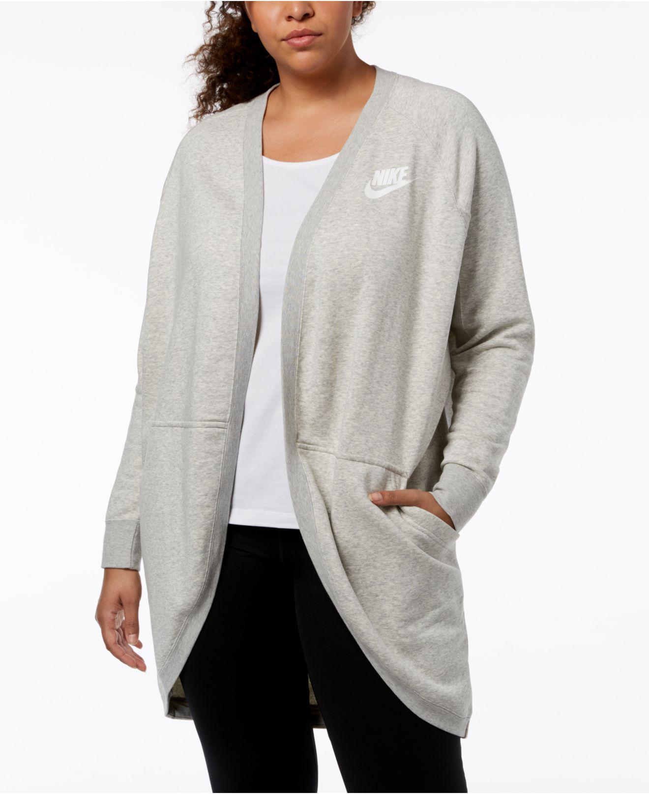 Nike Plus Size Rally Rib Extended Cardigan (grey Heather/pale Grey/white)  Sweater in Gray | Lyst