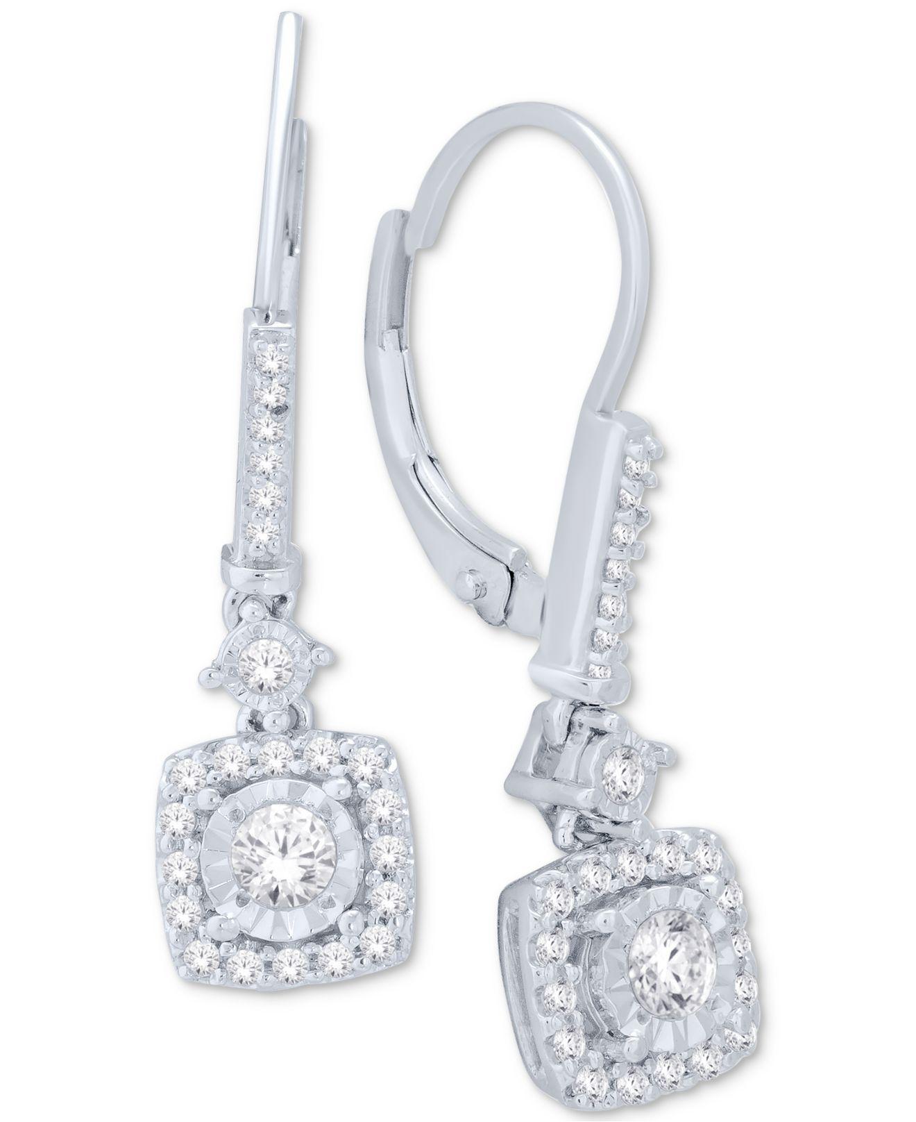 Lyst Macy'S Diamond Cluster Drop Earrings (1/2 Ct. T.w.) In 14k White