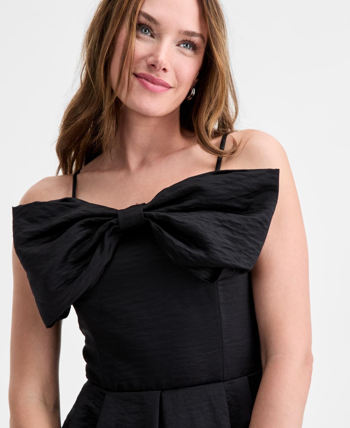On 34th Satin Bow-detail Mini Dress in Black | Lyst