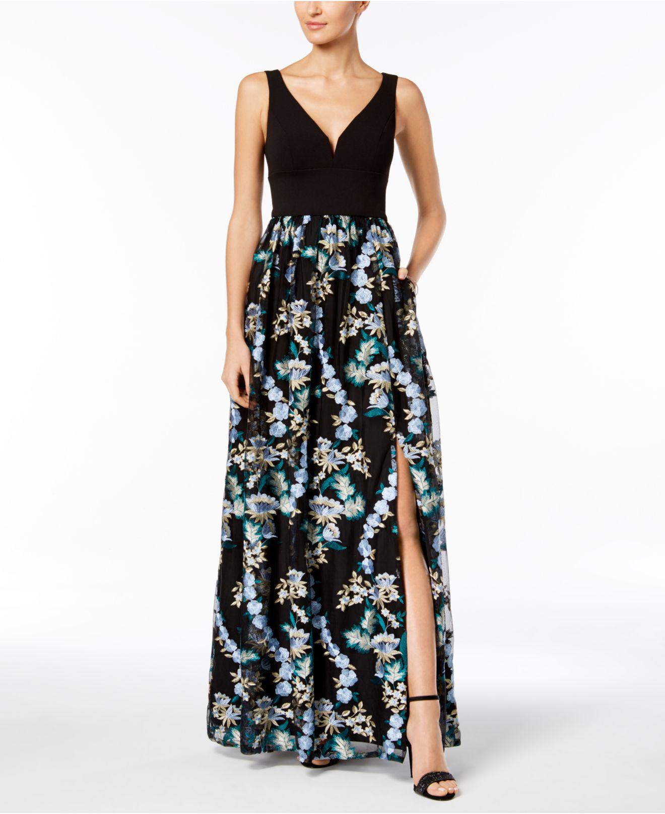 adrianna papell embroidered tulle dress