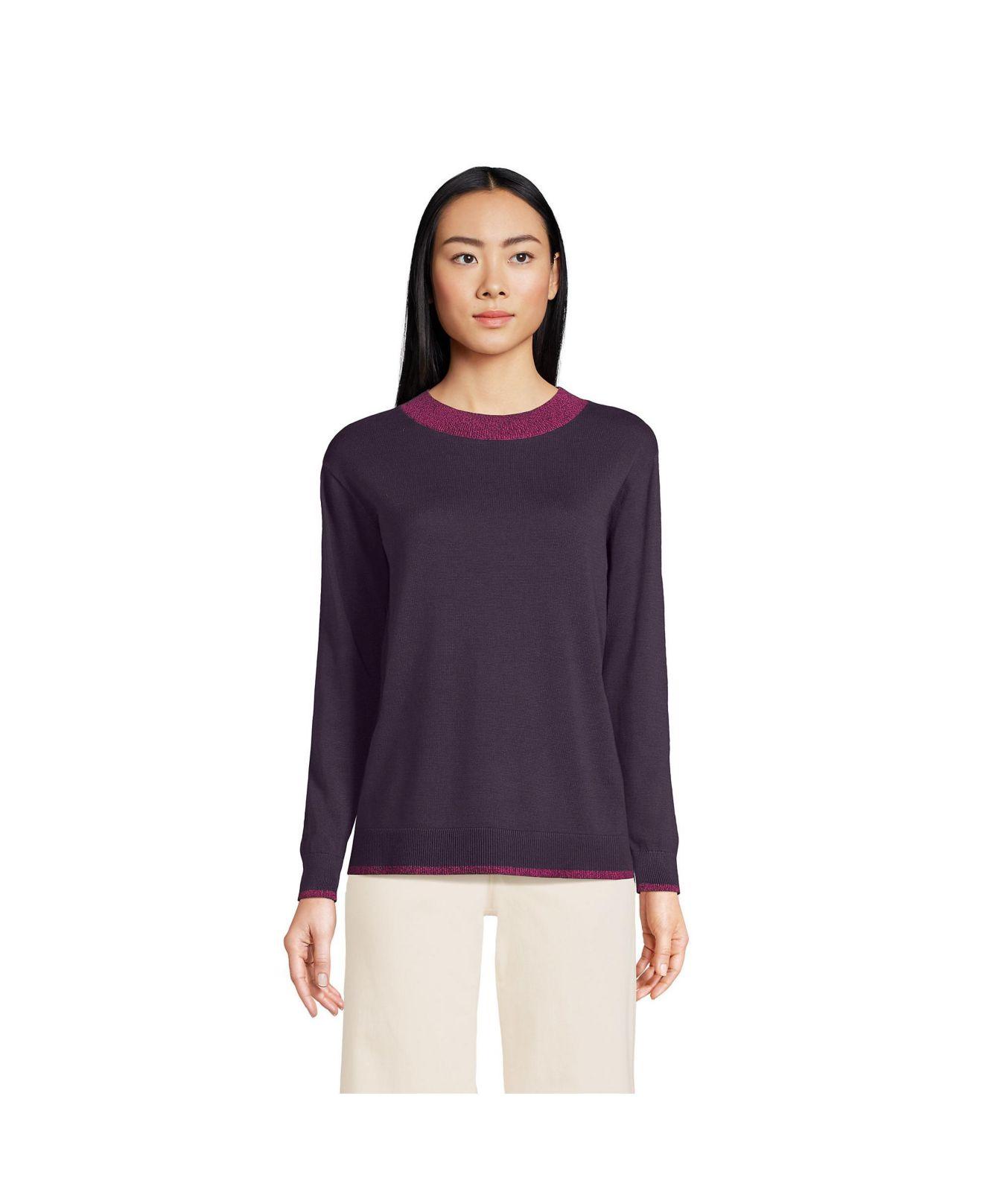Lands' End Fine Gauge Cotton Crewneck Sweater in Blue | Lyst