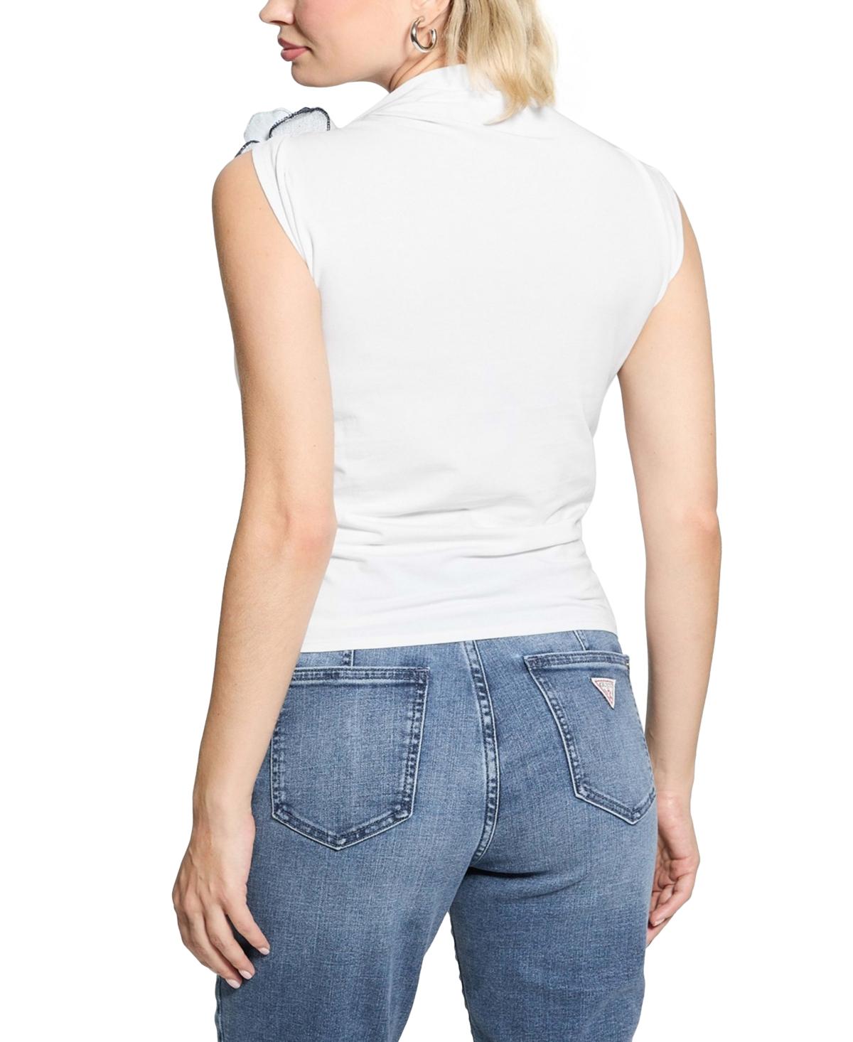 売れ筋商品|||ゲス カットソー トップス レディース Women's Ariane 3D Floral-Trim Sleeveless Top Pure White Guess Ariane 3d Floral-trim Sleeveless Top in Blue | Lyst