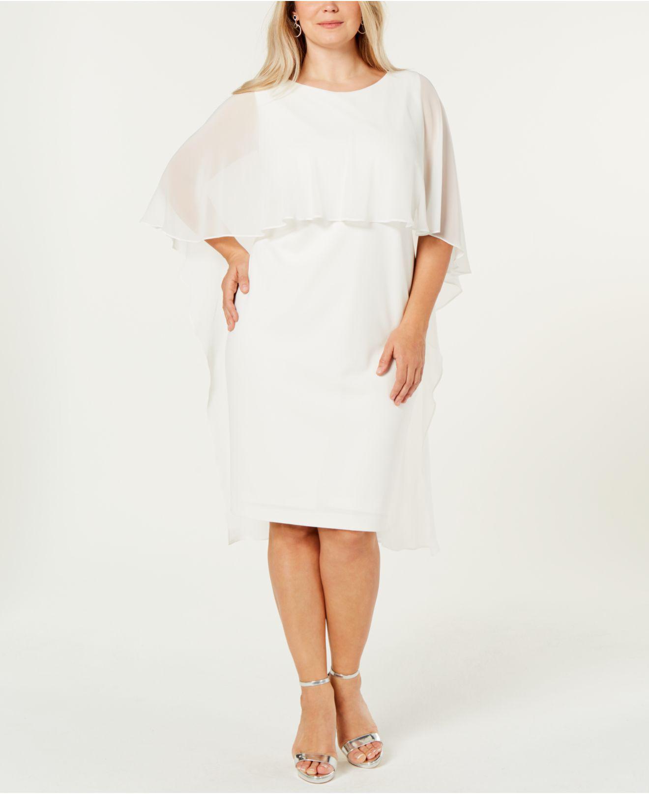 Calvin Klein Plus Size Chiffon-cape Dress in White | Lyst