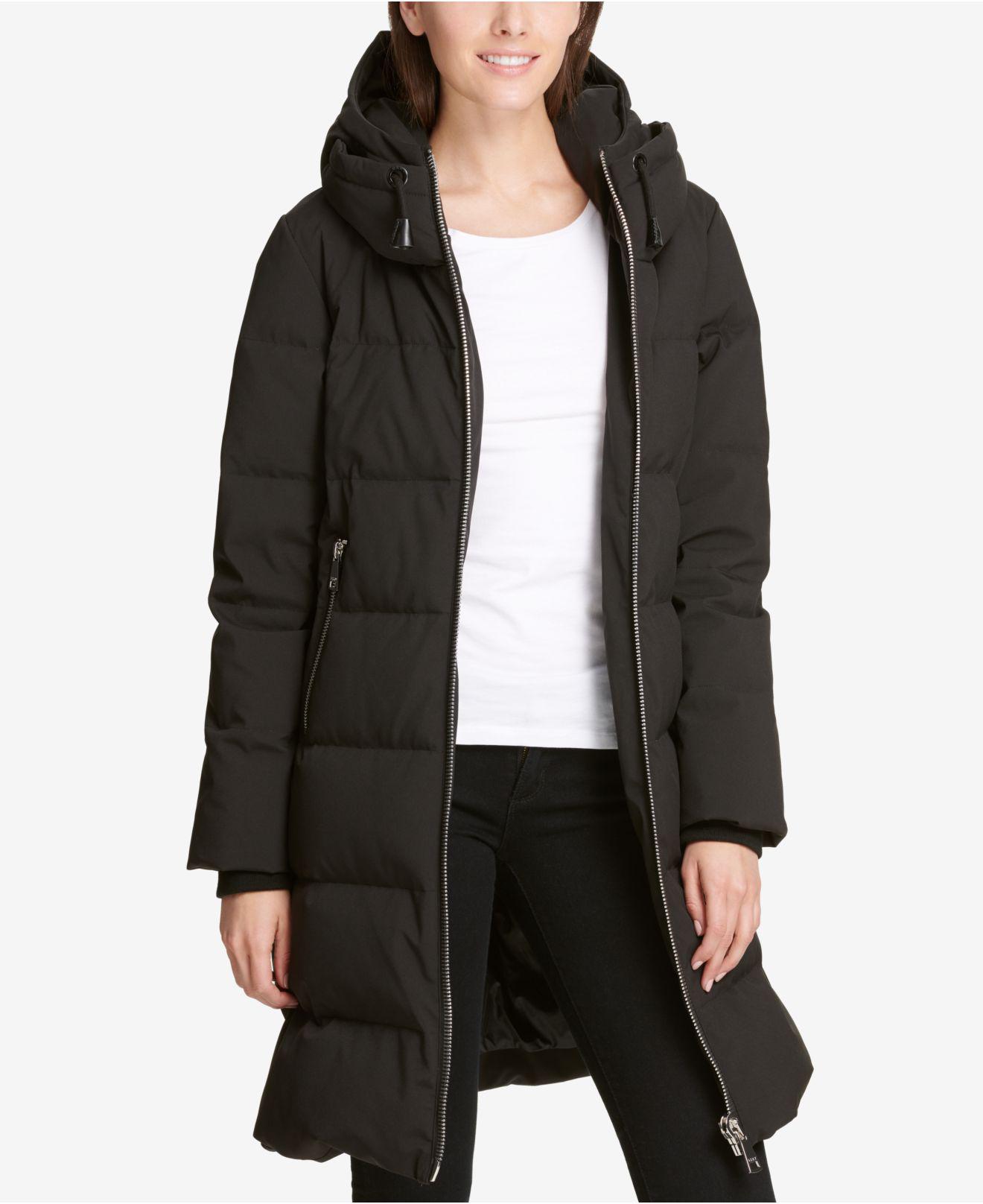 dkny hooded cinch bottom cocoon puffer coat