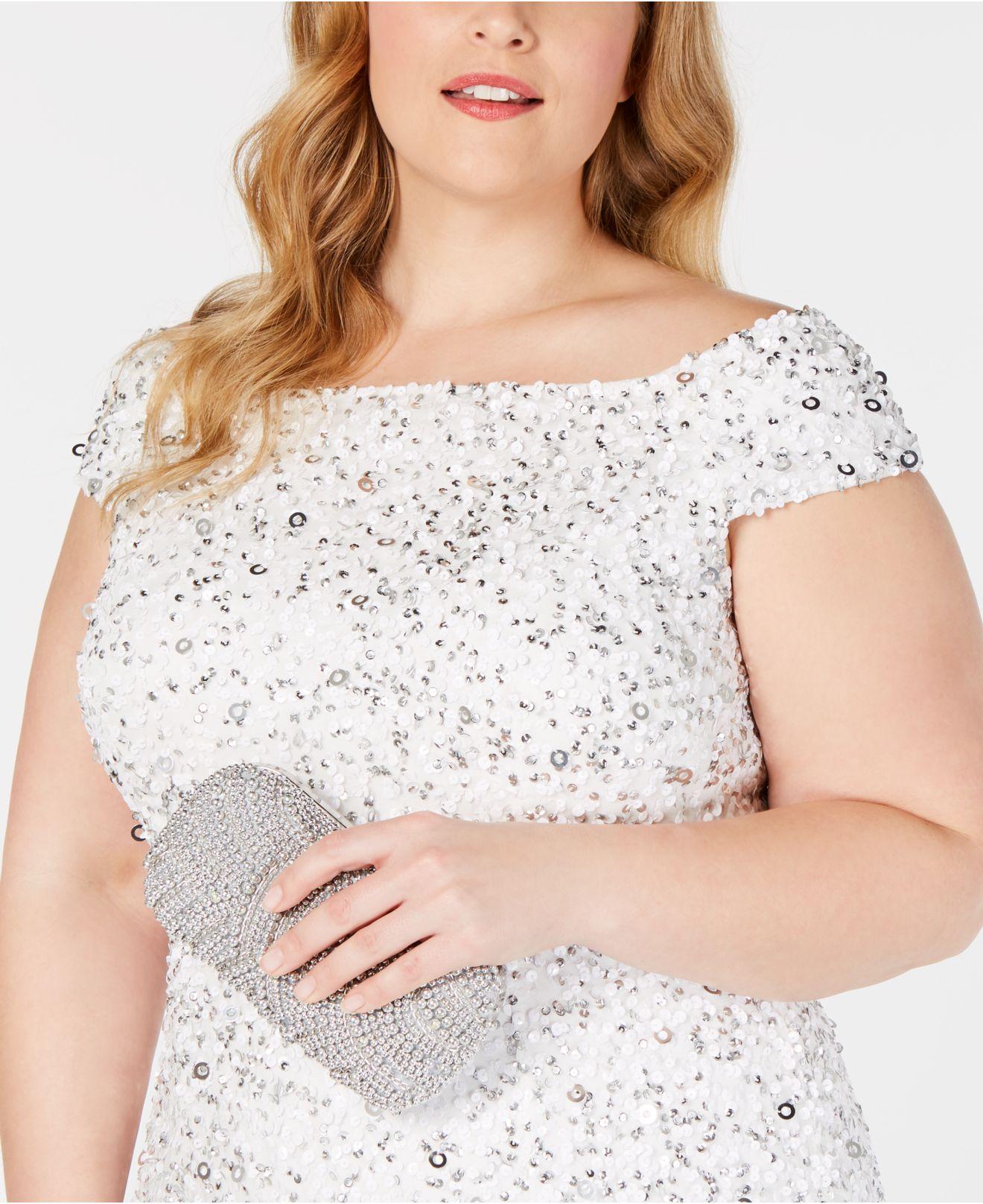 Adrianna Papell Plus Size Off the shoulder Beaded Sheath Dress in White Lyst