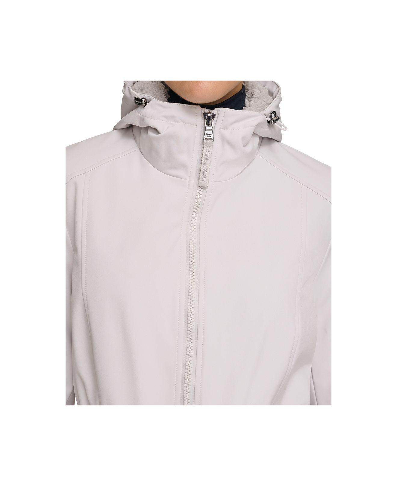 Calvin Klein Petite Hooded Faux-fur-lined Anorak Raincoat in White | Lyst