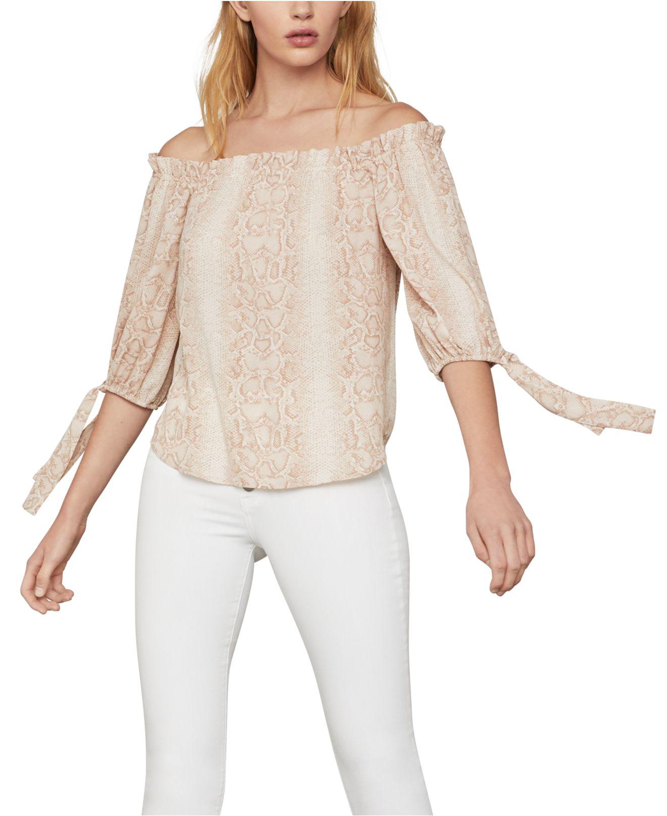 BCBGMAXAZRIA Womens Python Off-Shoulder Blouse