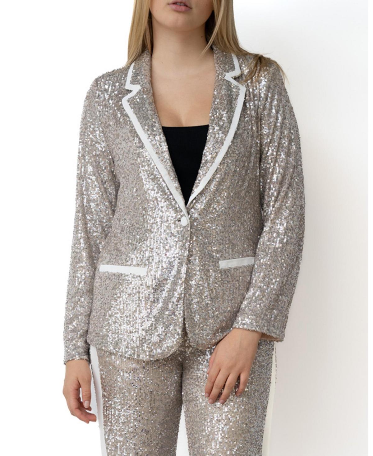 Cable & Gauge Single Button Sequin Blazer in Gray Lyst