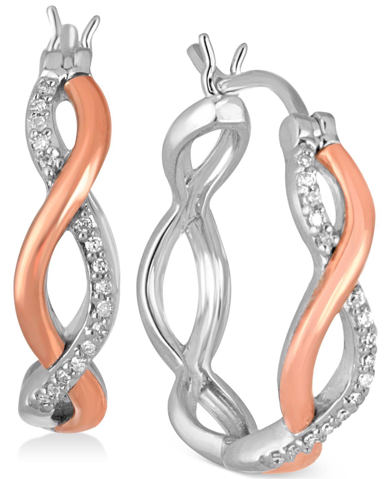 Macy's Diamond Twotone Twisted Hoop Earrings (1/8 Ct. T.w.) In