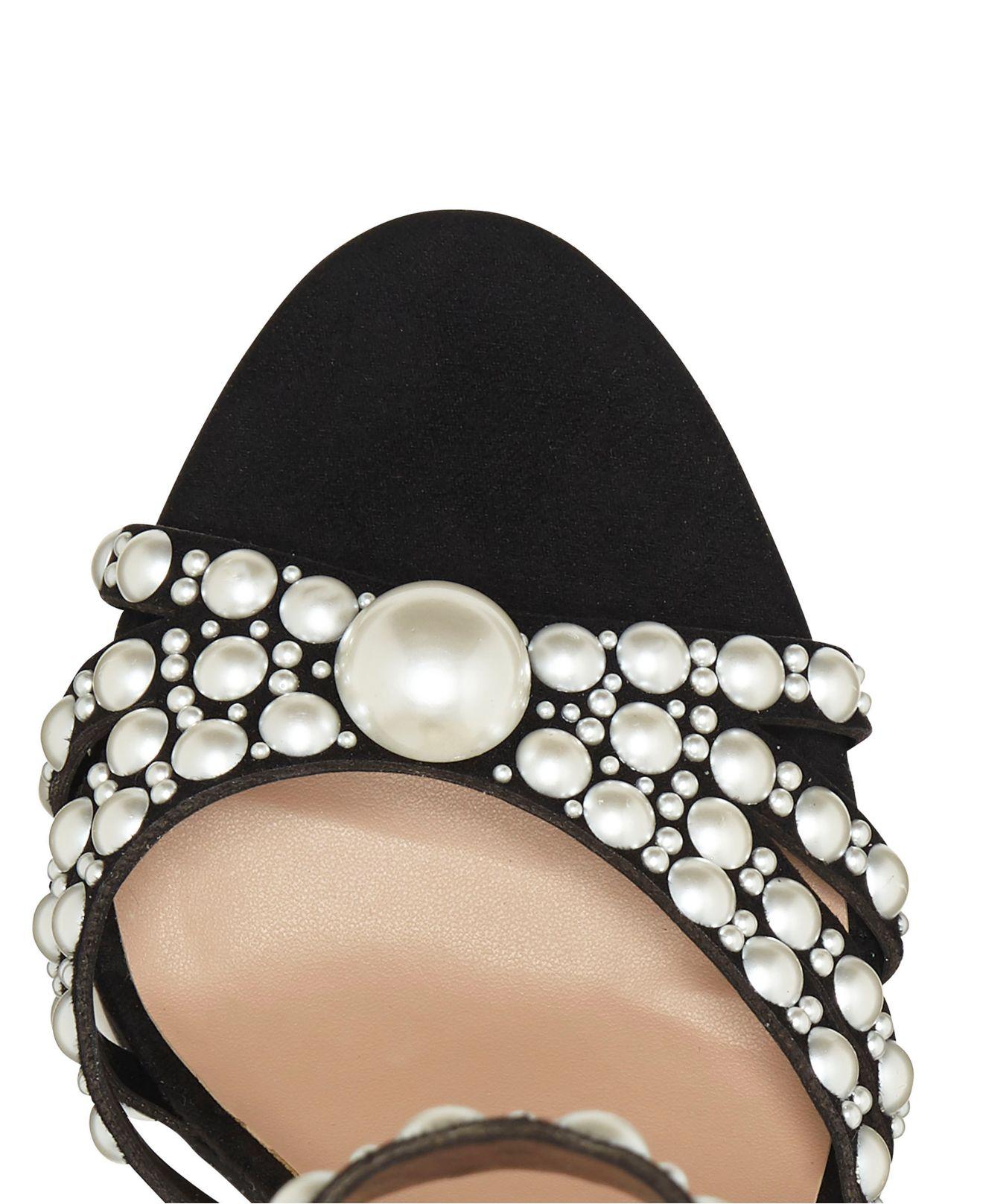 black evening shoes with pearls