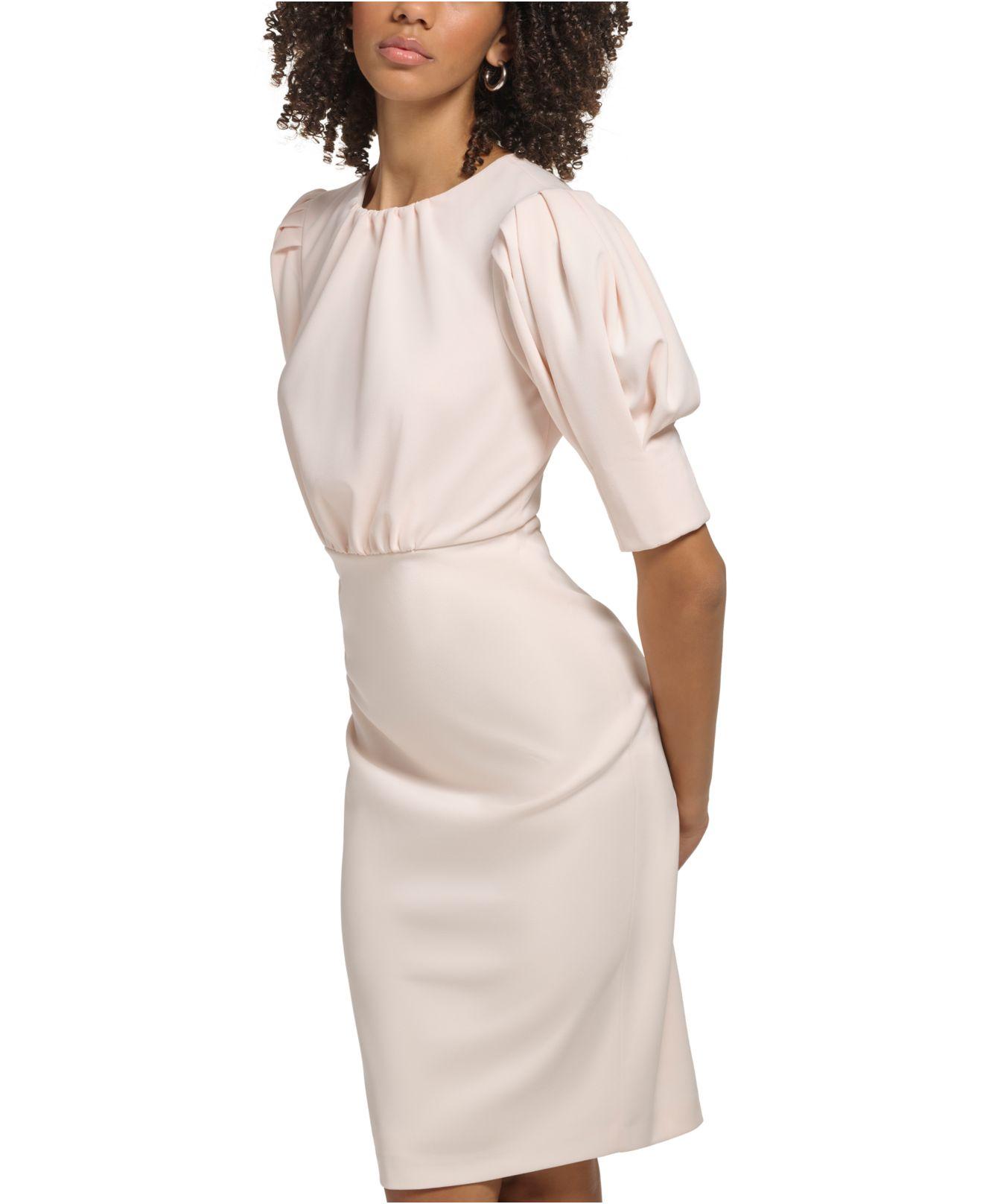 Calvin Klein Puff-sleeve Jewel Neck Sheath Dress in Pink | Lyst