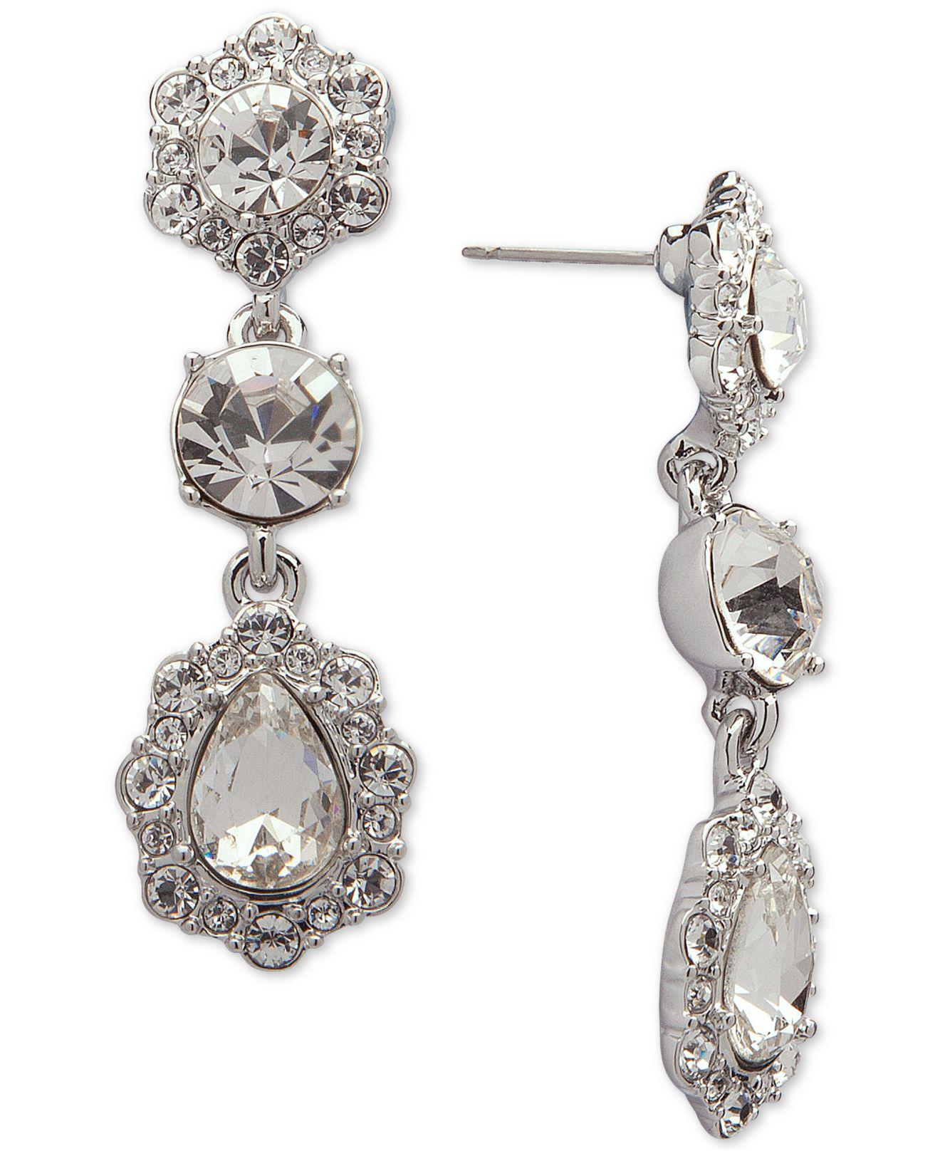 Givenchy Felt Crystal And Pavé Triple Drop Earrings in Silver (Metallic