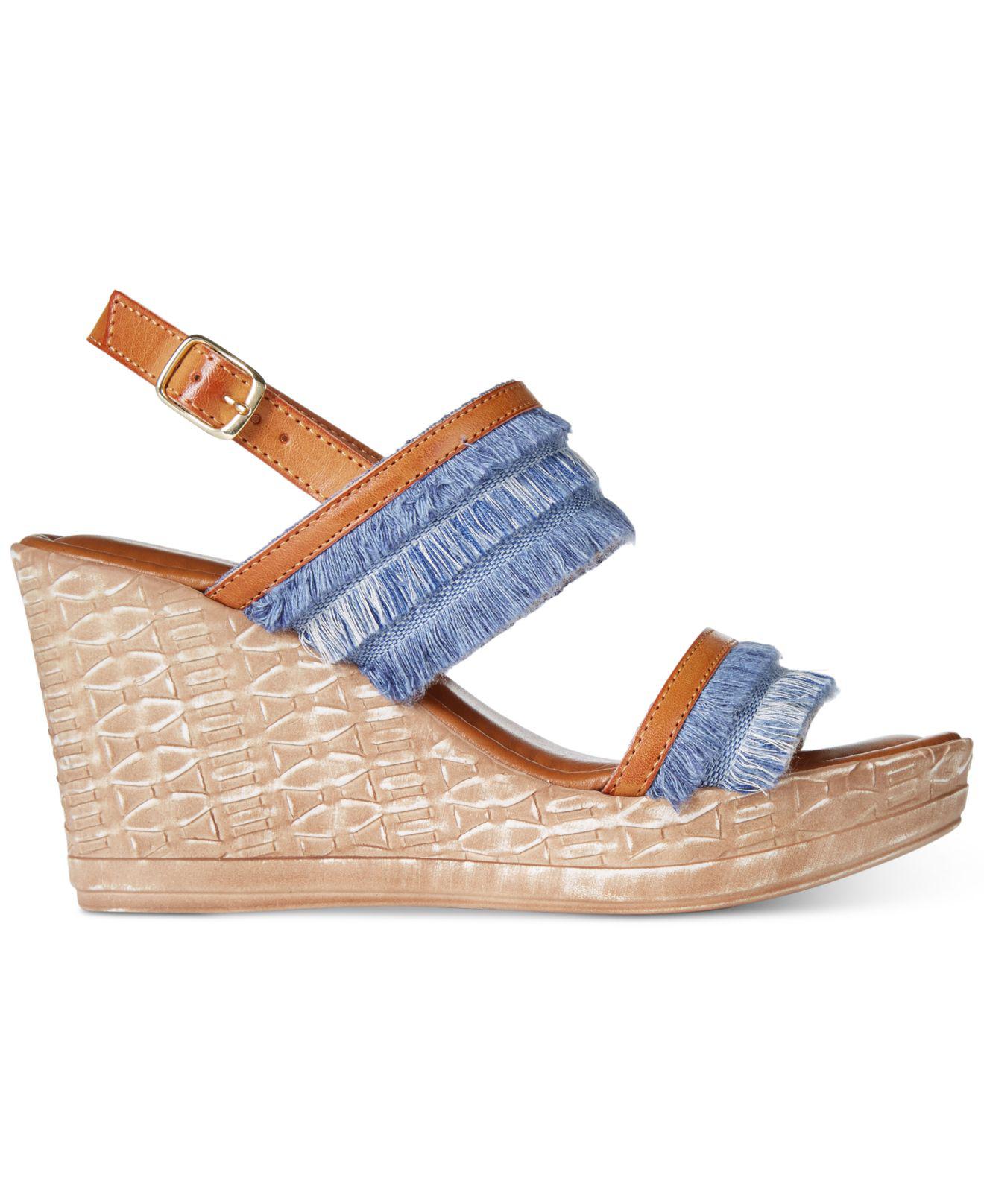 Easy Street Denim Tuscany By Zaira Wedge Sandals - Lyst