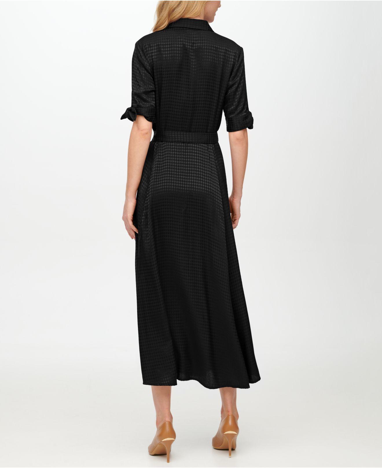 Calvin Klein Tie-sleeve Jacquard Shirtdress in Black