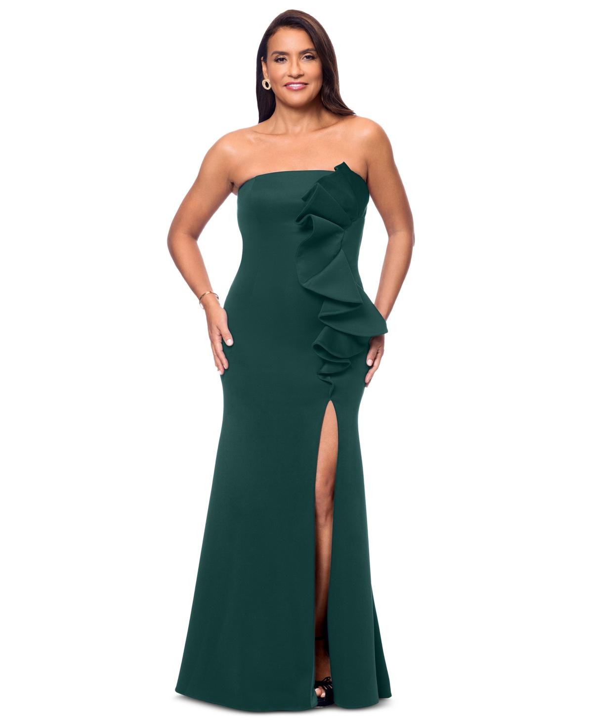 Betsy Adam Strapless Ruffled Evening Gown in Green Lyst