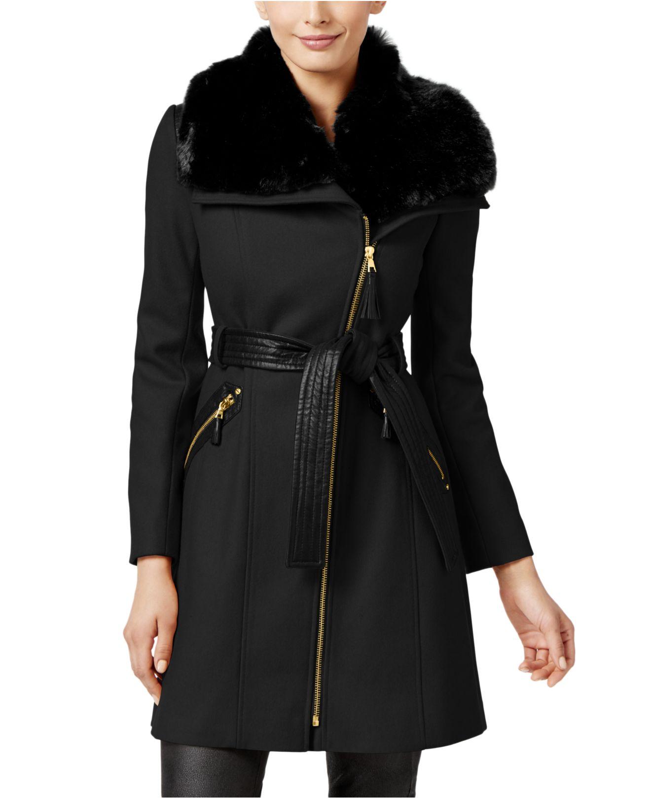 Via Spiga Asymmetric Faux-fur-collar Wrap Coat, Created For Macy's in ...
