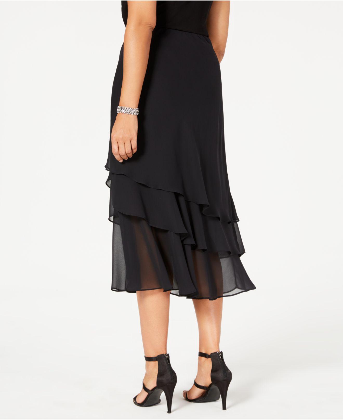 Alex Evenings Skirt, Tiered Chiffon Midi in Black | Lyst