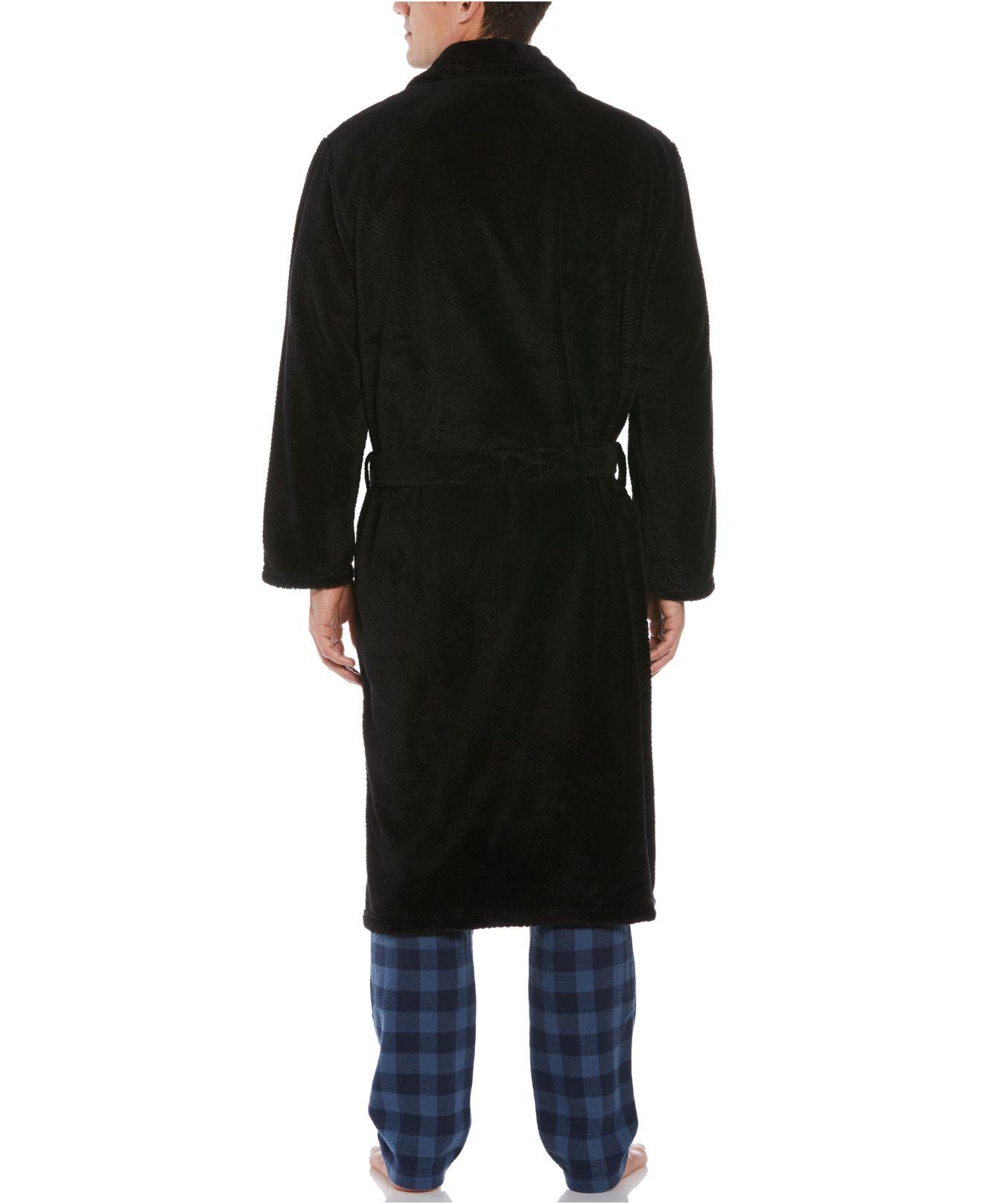 Perry Ellis Portfolio Synthetic Plush Banded Robe in Black for Men - Lyst