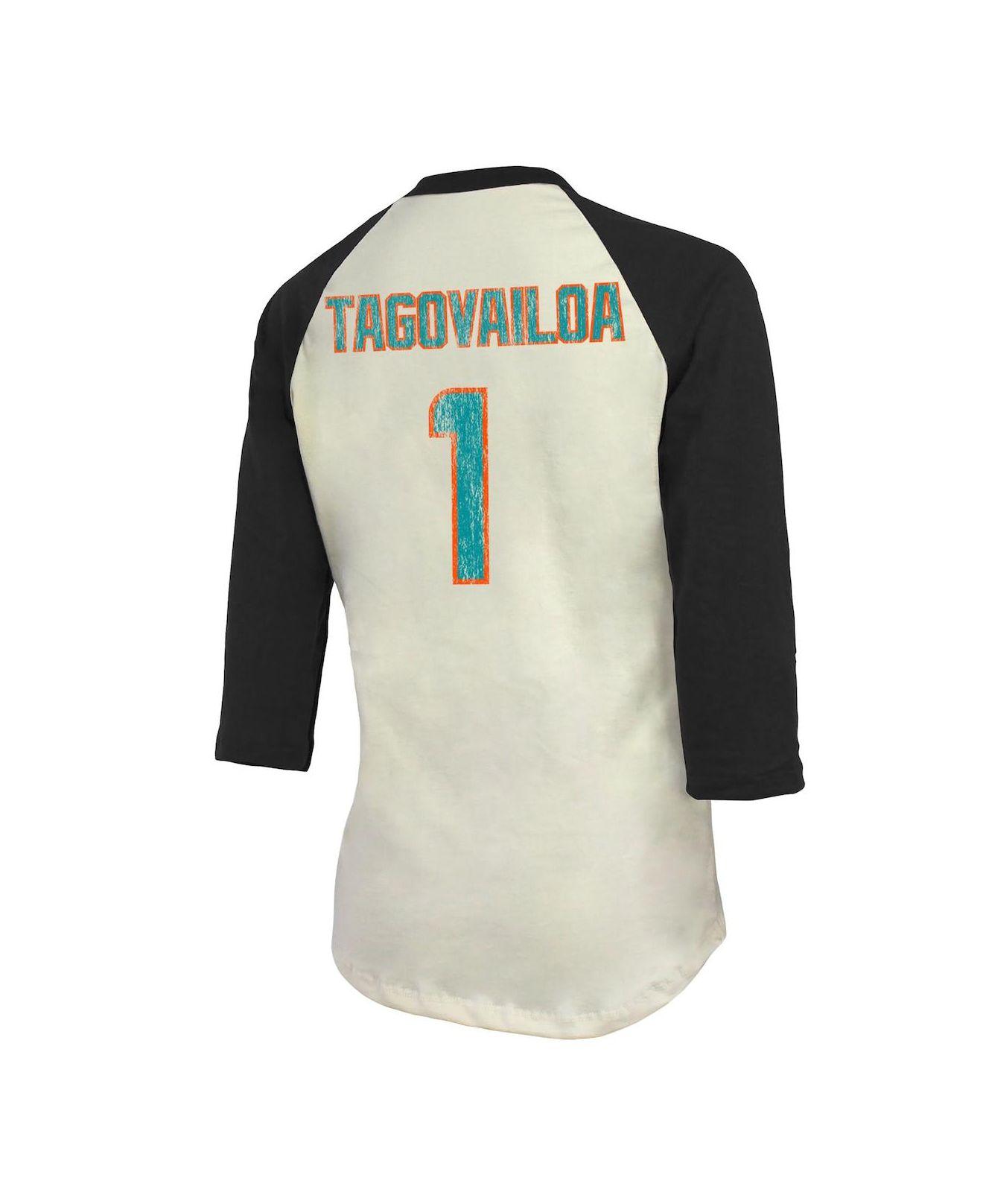 Fanatics Branded Tua Tagovailoa Cream And Black Miami Dolphins Vintage-like  Player Name And Number Raglan 3/4-sleeve T-shirt