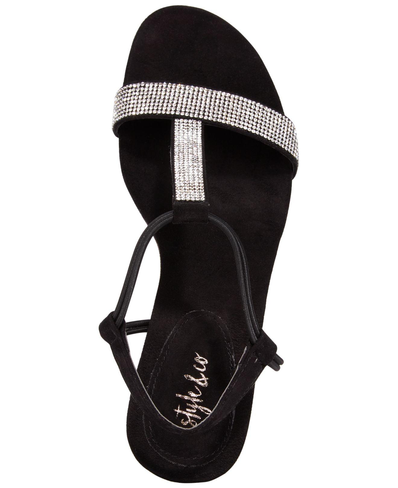 Style & Co. Mulan Embellished Wedge Sandals, Created Macy's in Black/Silver  (Black) - Lyst