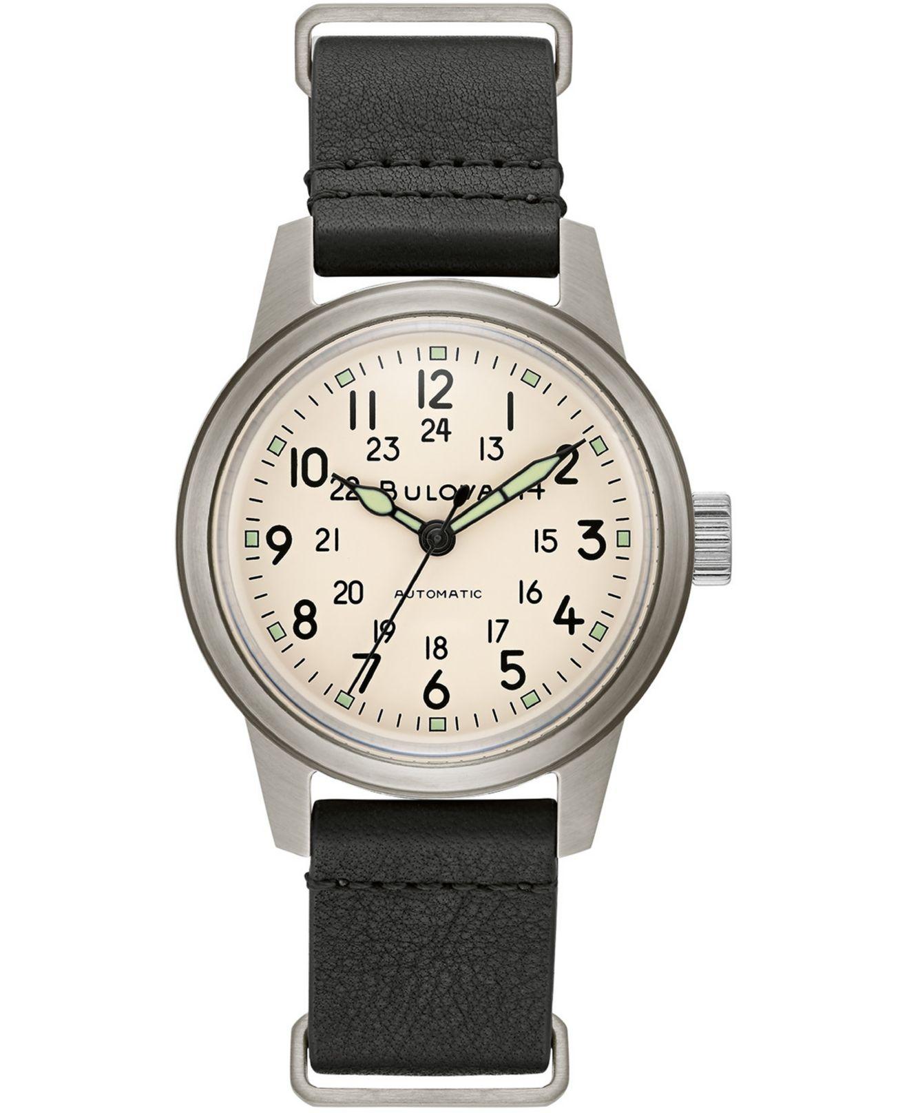 Bulova Automatic Military Black Leather Strap Watch 38mm for Men - Lyst