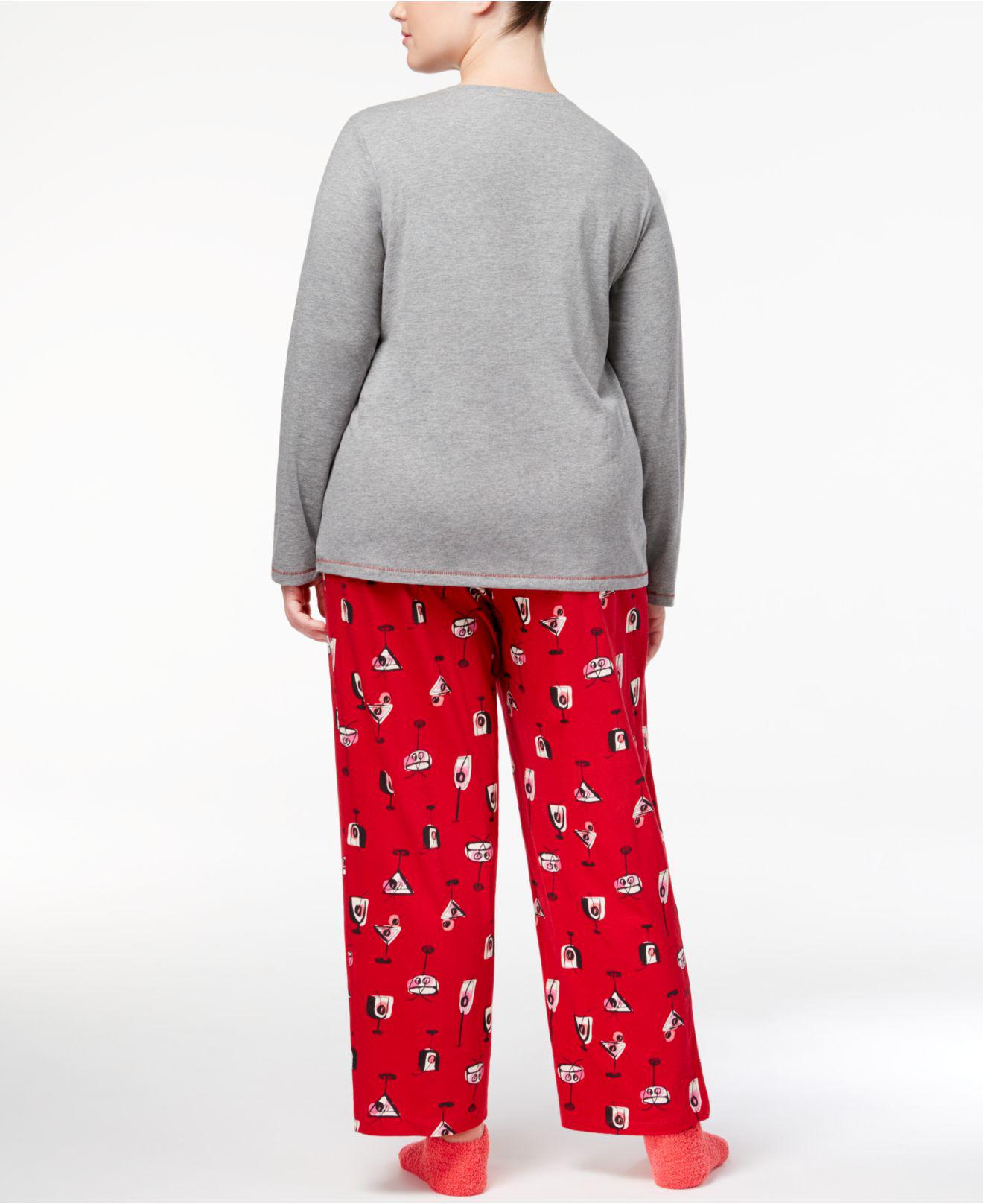 Hue Cotton Plus Size Cheers Knit Pajama Set With Socks in Gray Lyst