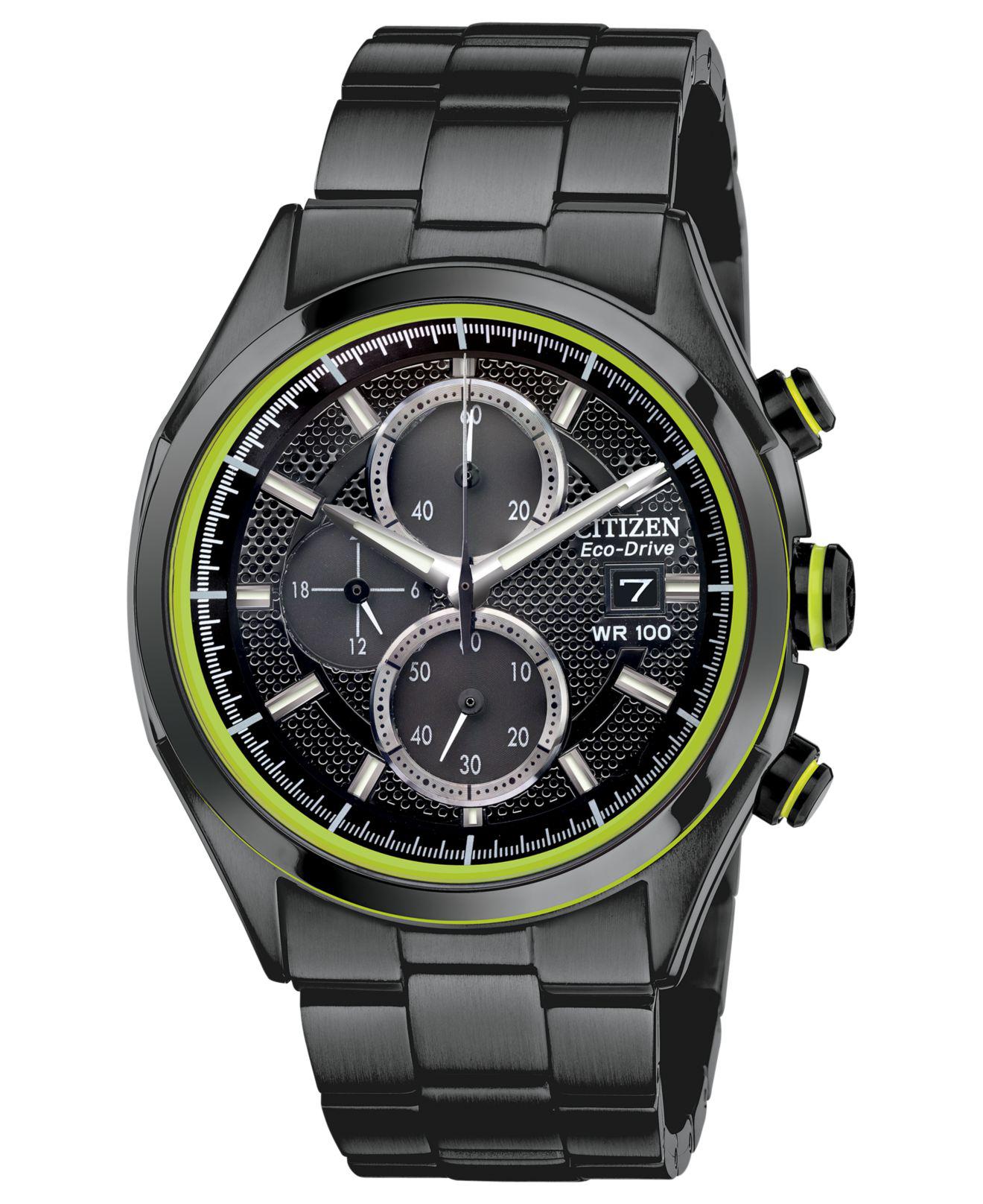 black and green citizen watch