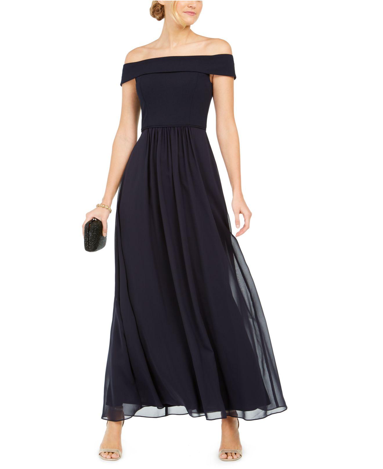 Adrianna Papell Off-the-shoulder Chiffon Gown in Blue | Lyst